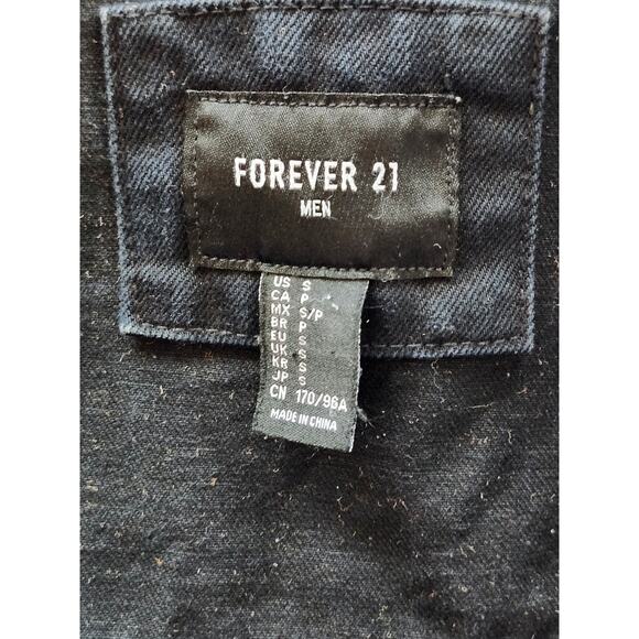 Forever 21 Distressed Black Denim Oversized Men Jacket Hip Hop Y2K Small A0040 - Picture 6 of 6